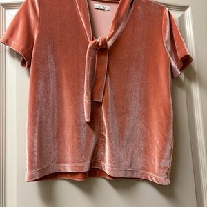 Madewell Velvet Tie-Front Blouse in Coral
